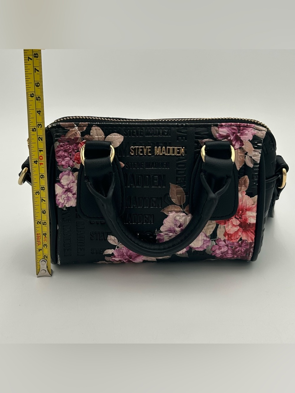 Steve Madden Black Floral Dome Satchel with Pink and Purple Blooms - Picture 16 of 16